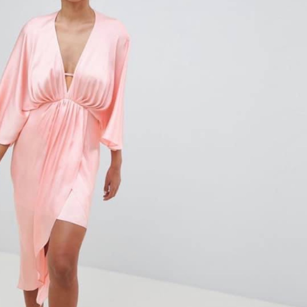 ASOS midi kimono pink satin dress